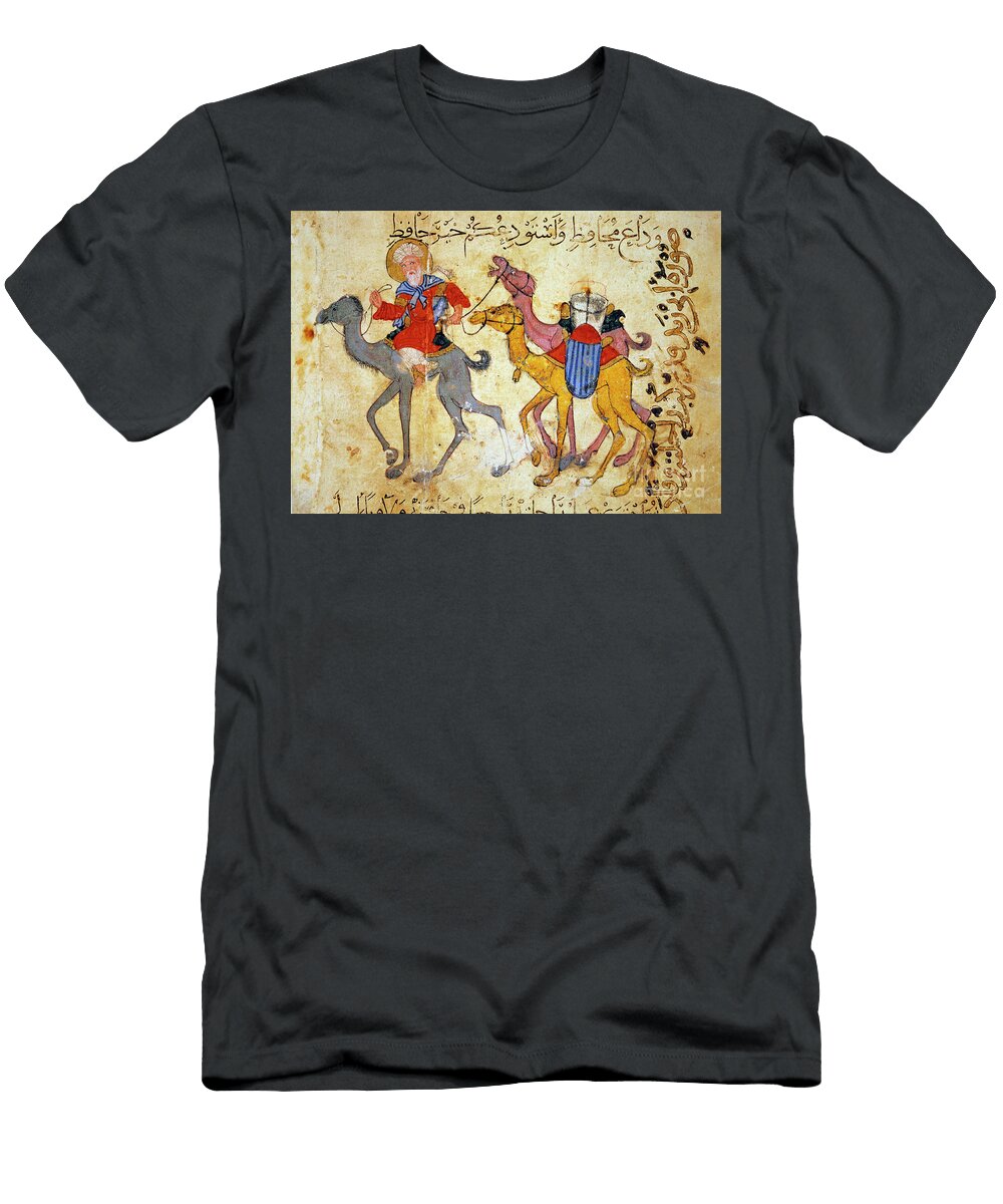 Camel Caravan in the Desert Miniature From the Maqamat 1237 Miniature Yahya Ibn Mahmud Al Wasiti T-Shirt